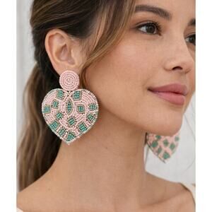 Kay Lee Pink Mint Heart Earrings New